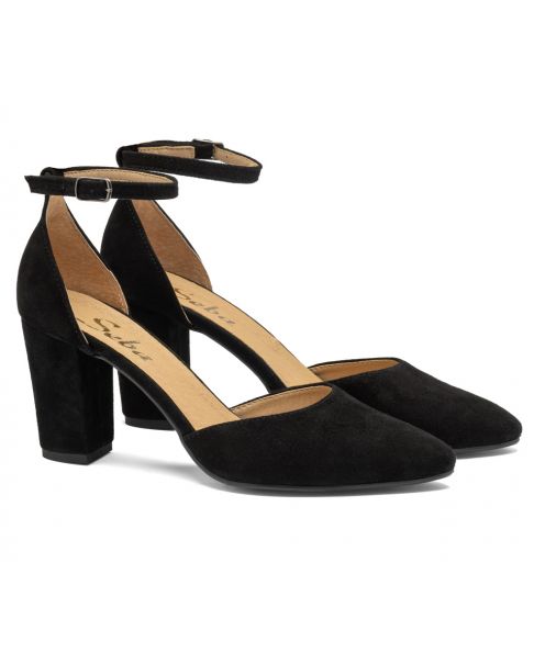 Zamszowe czółenka C828 czarne szerokie